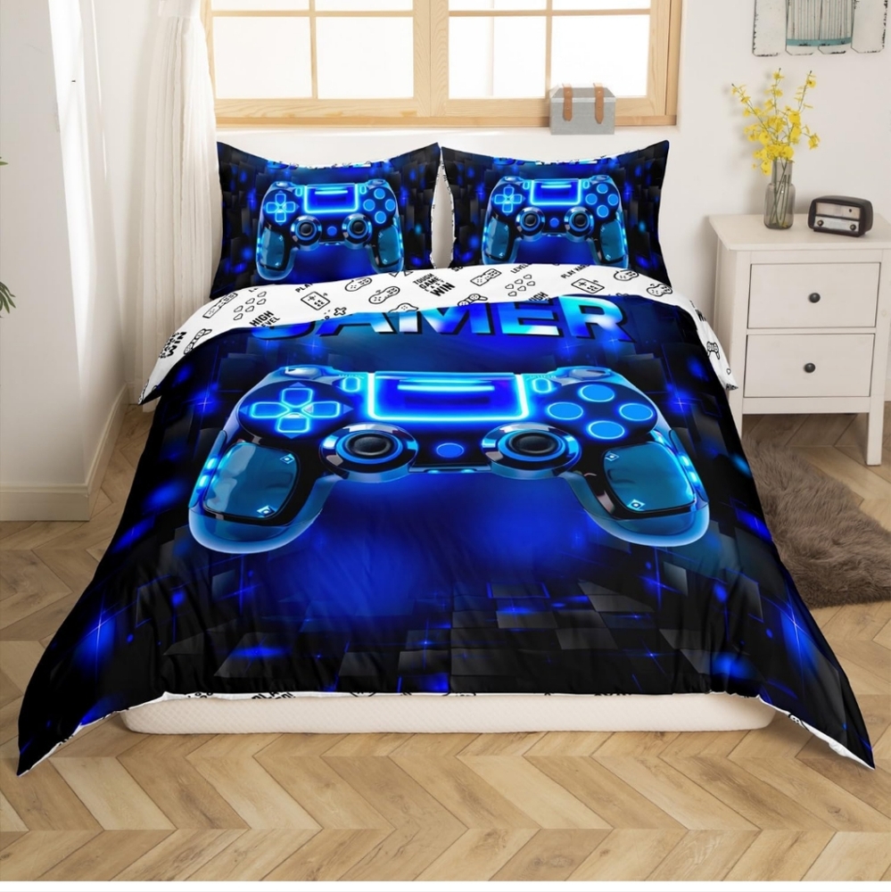 Gamer Blue and Black 3 Piece Bedding Set - Picture 2 of 6